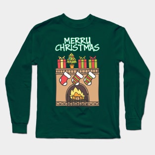 Christmas fire place - Happy Christmas and a happy new year! - Available in stickers, clothing, etc Long Sleeve T-Shirt